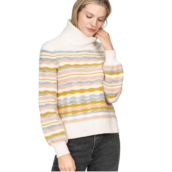 LILLA P Merino Wool Striped‎ Turtleneck Sweater Sz Medium - Picture 1 of 4